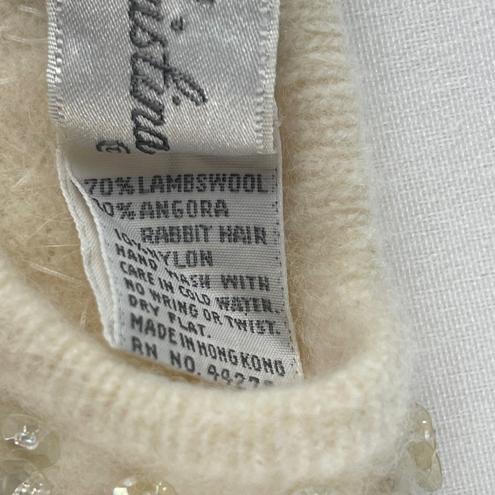 Marisa Christina Cream Beaded Chevron Angora Lambswool Sweater Puff‎ Sleeve - Picture 6 of 8